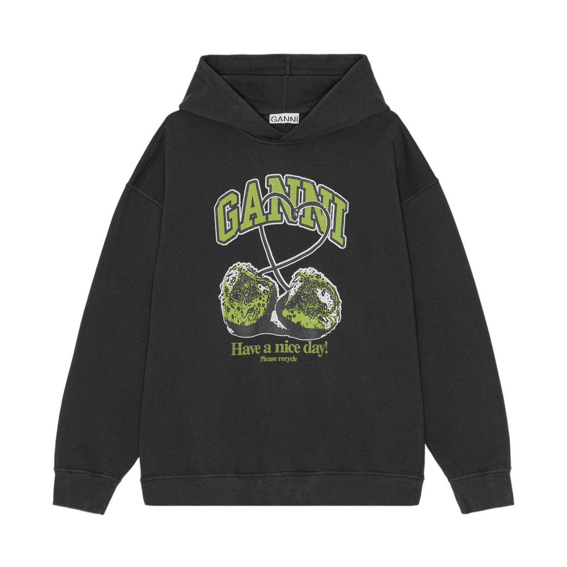 (W) 가니 블랙 이솔리 체리 오버사이즈 후드 팬텀((W) Ganni Black Isoli Cherries Oversized Hoodie Phantom) - 1