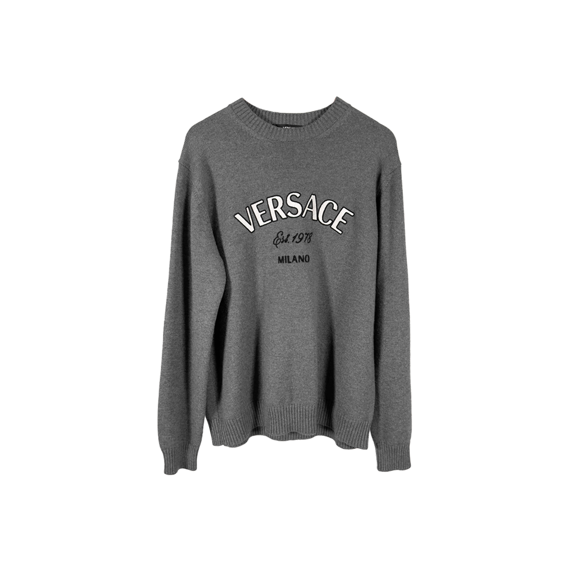 베르사체 남성 밀라노 스티치 자수 로고 울 니트 스웨터 그레이(Versace Men Milano Stitch Logo Wool Knit Sweater Gray)