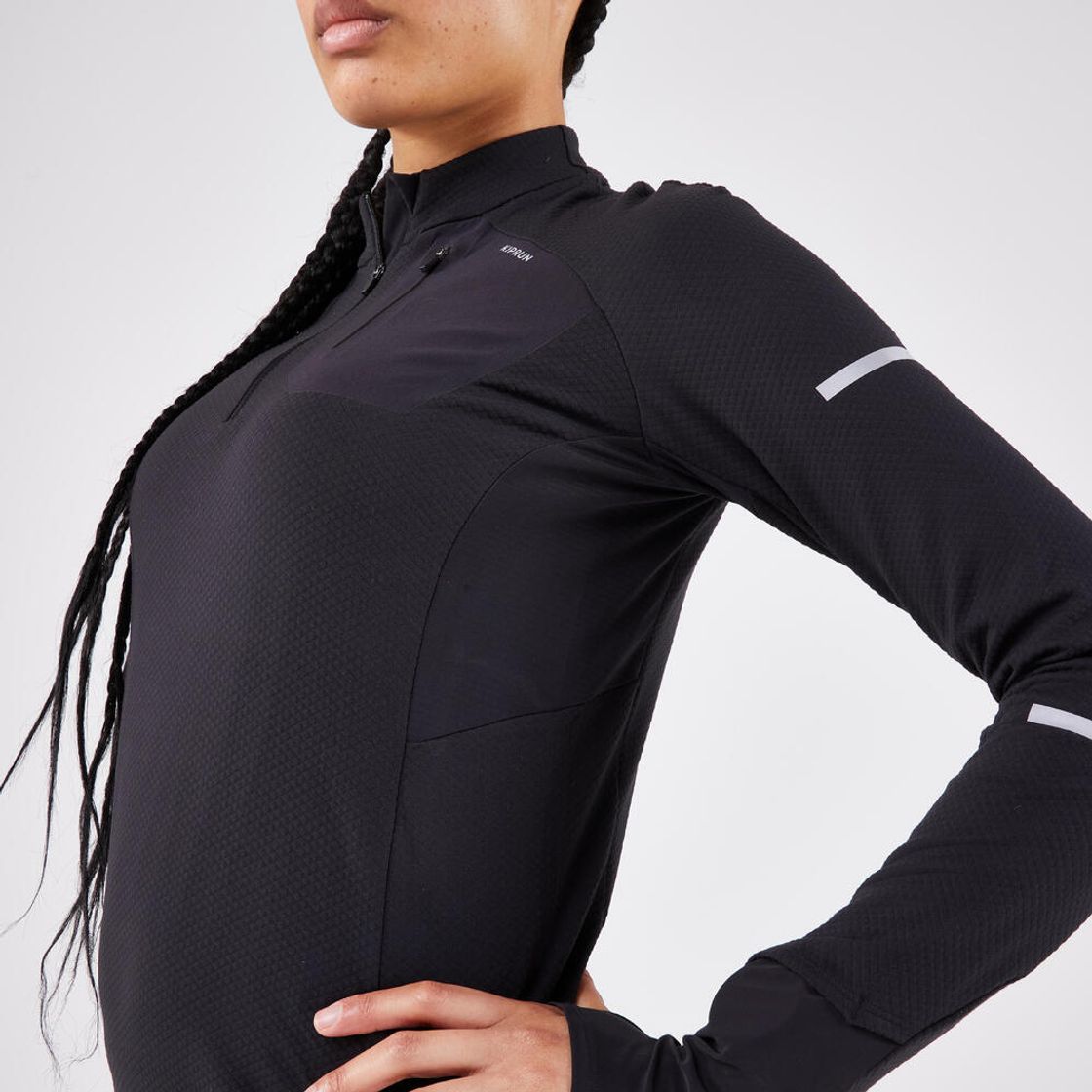 데카트론 여성 하프집 러닝 긴팔 티 런 웜 900 스모크 블랙(DECATHLON Women's Half-Zip Running Long-Sleeved T-Shirt Kiprun Run Warm 900 Smoke Black) - 5