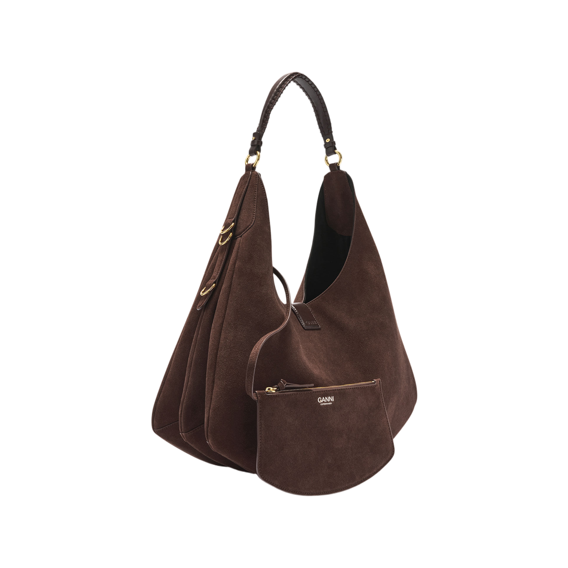가니 브라운 라지 캣 백 스웨이드 치커리 커피(Ganni Brown Large Kat Bag Suede Chicory Coffee) - 2