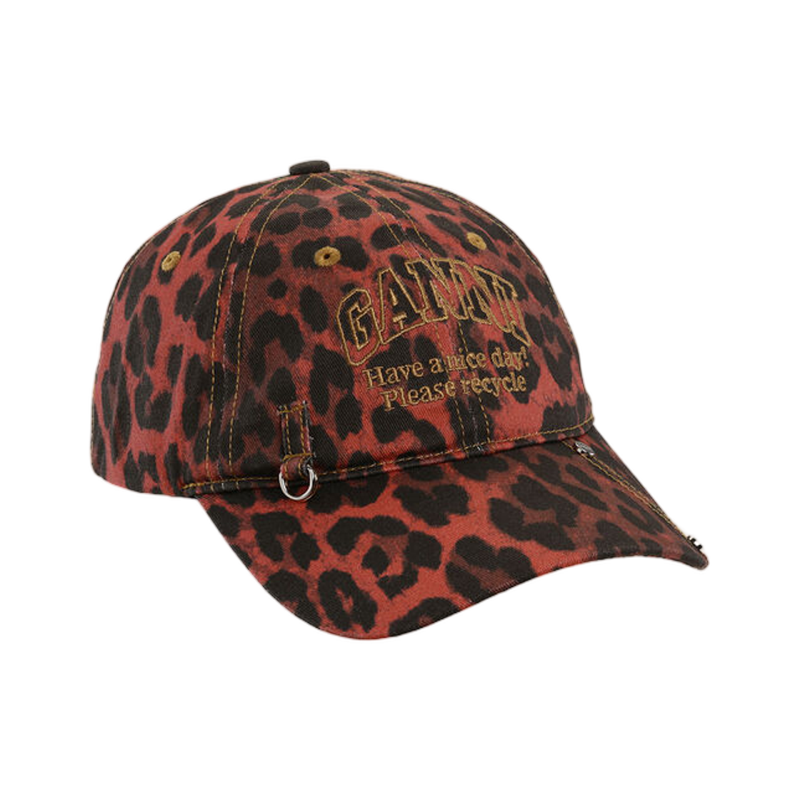 A66405890-474 Ganni Red Leopard Cap Racing Red