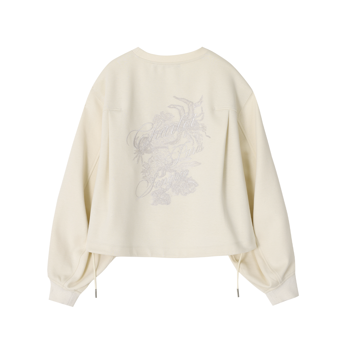 (W) 송지오 컬렉션 플뢰르 엠브로이드 크롭 크루넥 크림((W) SONGZIO COLLECTION Fleur Embroidered Crop Crewneck Cream) - 2