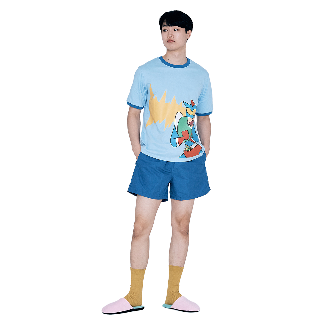 댄꼼마 X 짱구 액션빔! 액션가면 야광 반팔 티셔츠(DANCOMMA x Crayon Shin-chan Action Beam! Action Mask Glow-in-the-Dark Short Sleeve T-Shirt) - 4