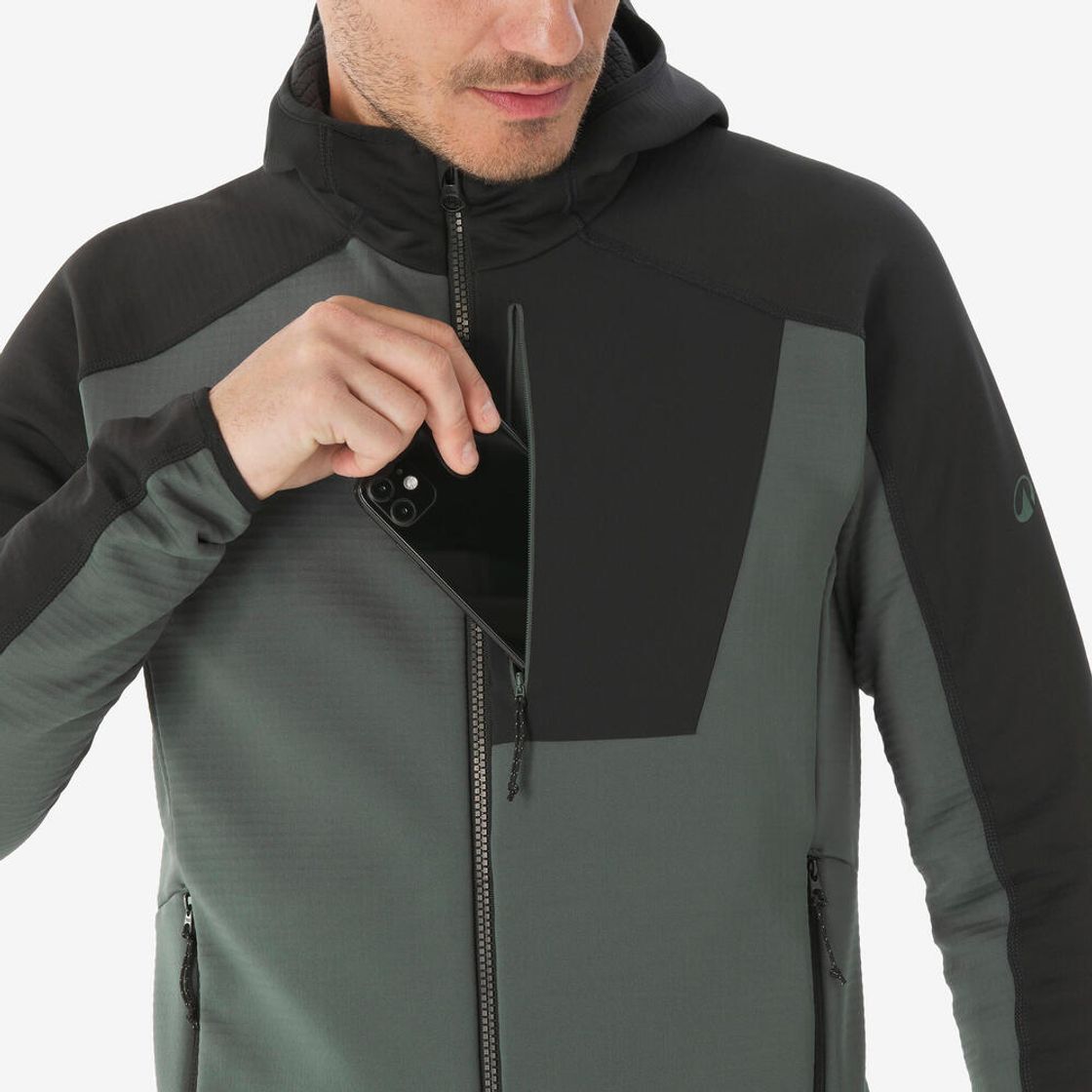 데카트론 남성 등산 플리스 재킷 스트레치 MH500 스모크 그린(DECATHLON Men’s Mountain Hiking Stretch Fleece Jacket MH500 Smoke Green) - 5