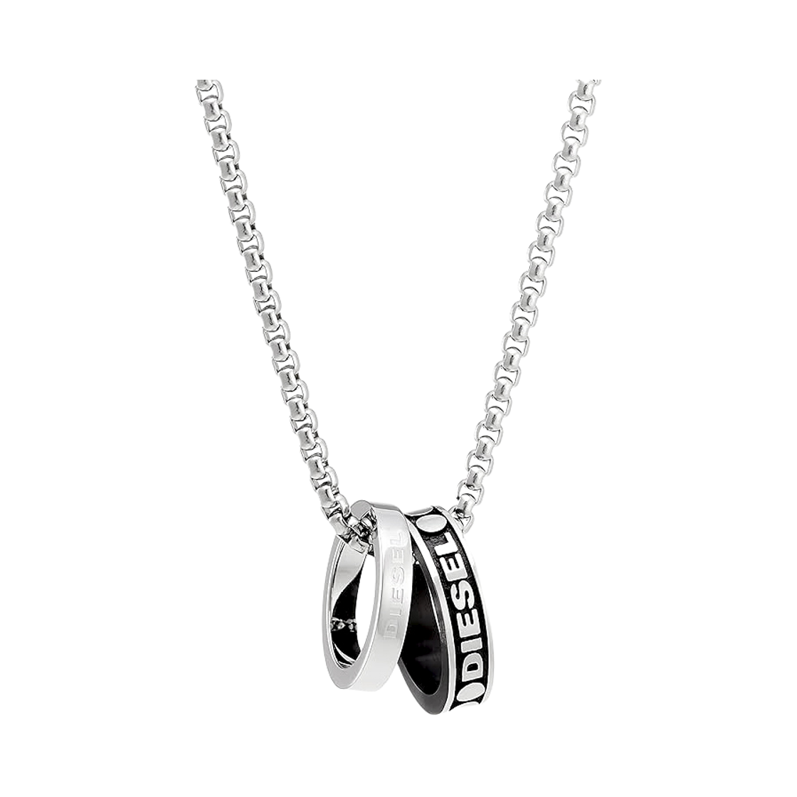 [17% 쿠폰] 디젤 Dx1168040 스테인리스 스틸 더블 링 펜던트 네클리스 실버([17% 쿠폰] Diesel Dx1168040 Stainless Steel Double Ring Pendant Necklace Silver)