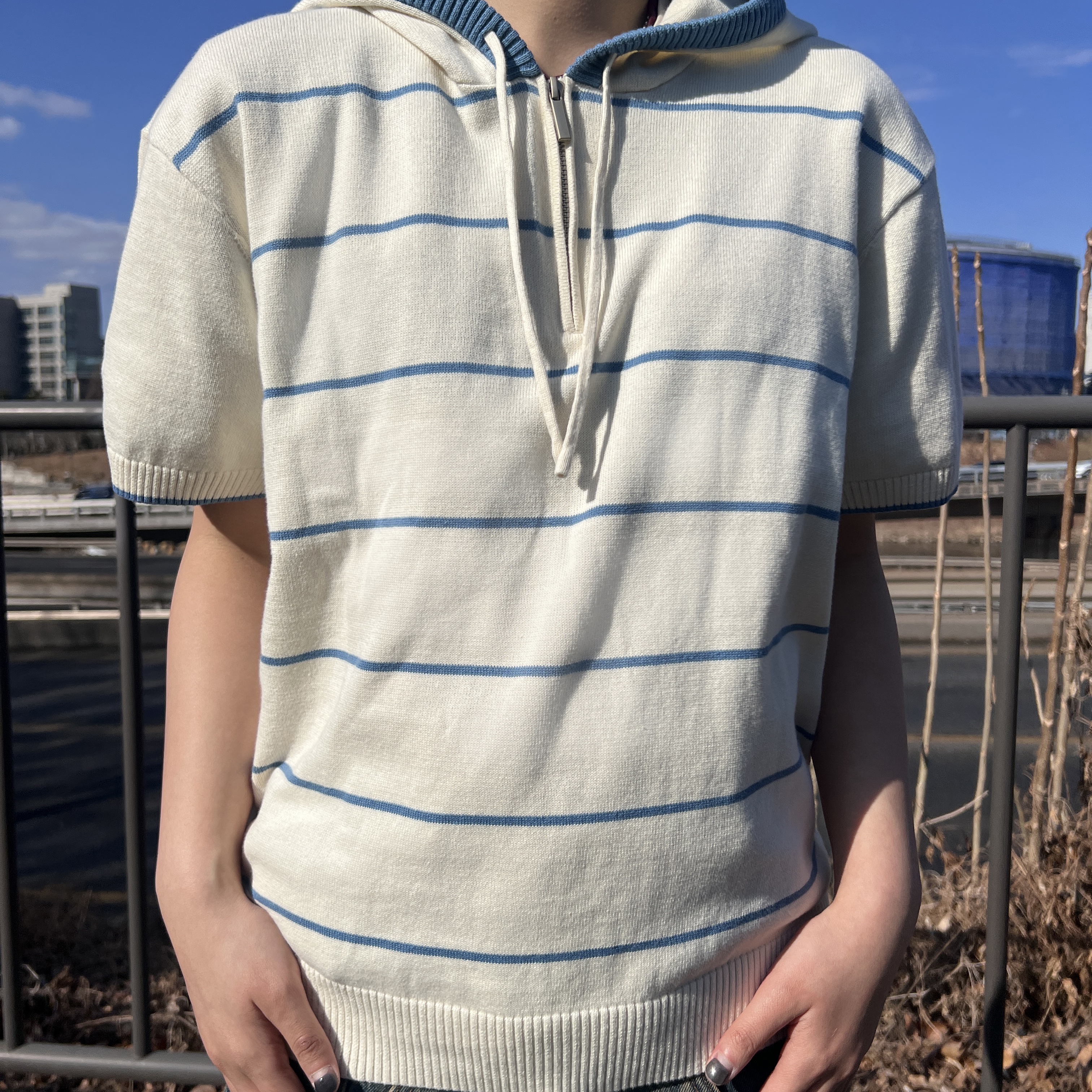 SPORT CHAMBER Loop Knit Hoodie IVORY 착용 스타일 - 3