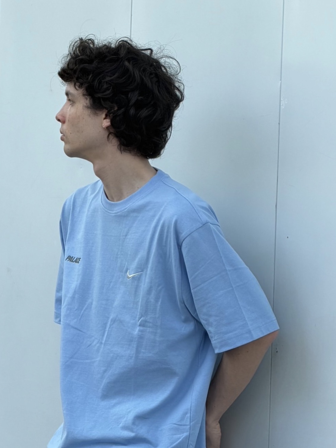 Palace x Nike Font Swoosh T-Shirt Sky Blue - 26SS 착용 스타일 - 2