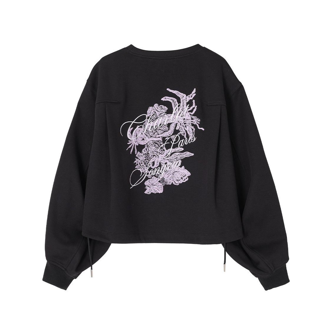 (W) 송지오 컬렉션 플뢰르 엠브로이드 크롭 크루넥 블랙((W) SONGZIO COLLECTION Fleur Embroidered Crop Crewneck Black) - 2