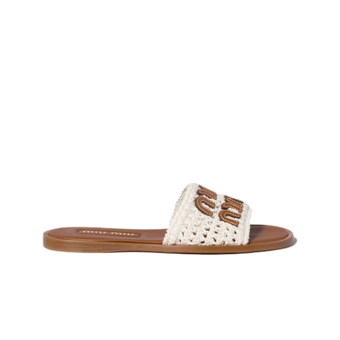 (W) 미우 미우 크로쉐 앤 레더 슬라이드 아이보리((W) Miu Miu Crochet and Leather Slides Ivory) - 1