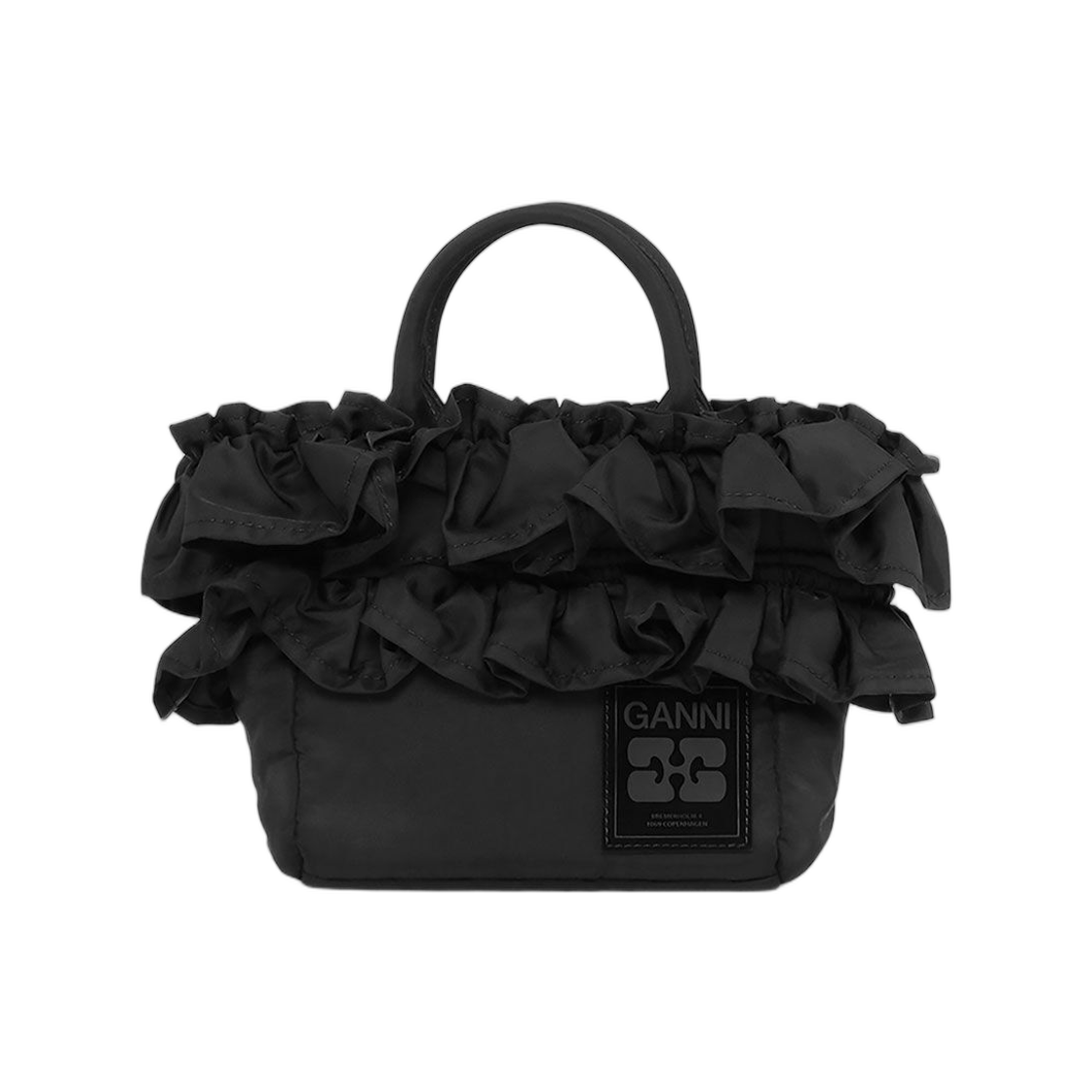 가니 블랙 미니 러플 토트 블랙(Ganni Black Mini Ruffle Tote Black) - 1
