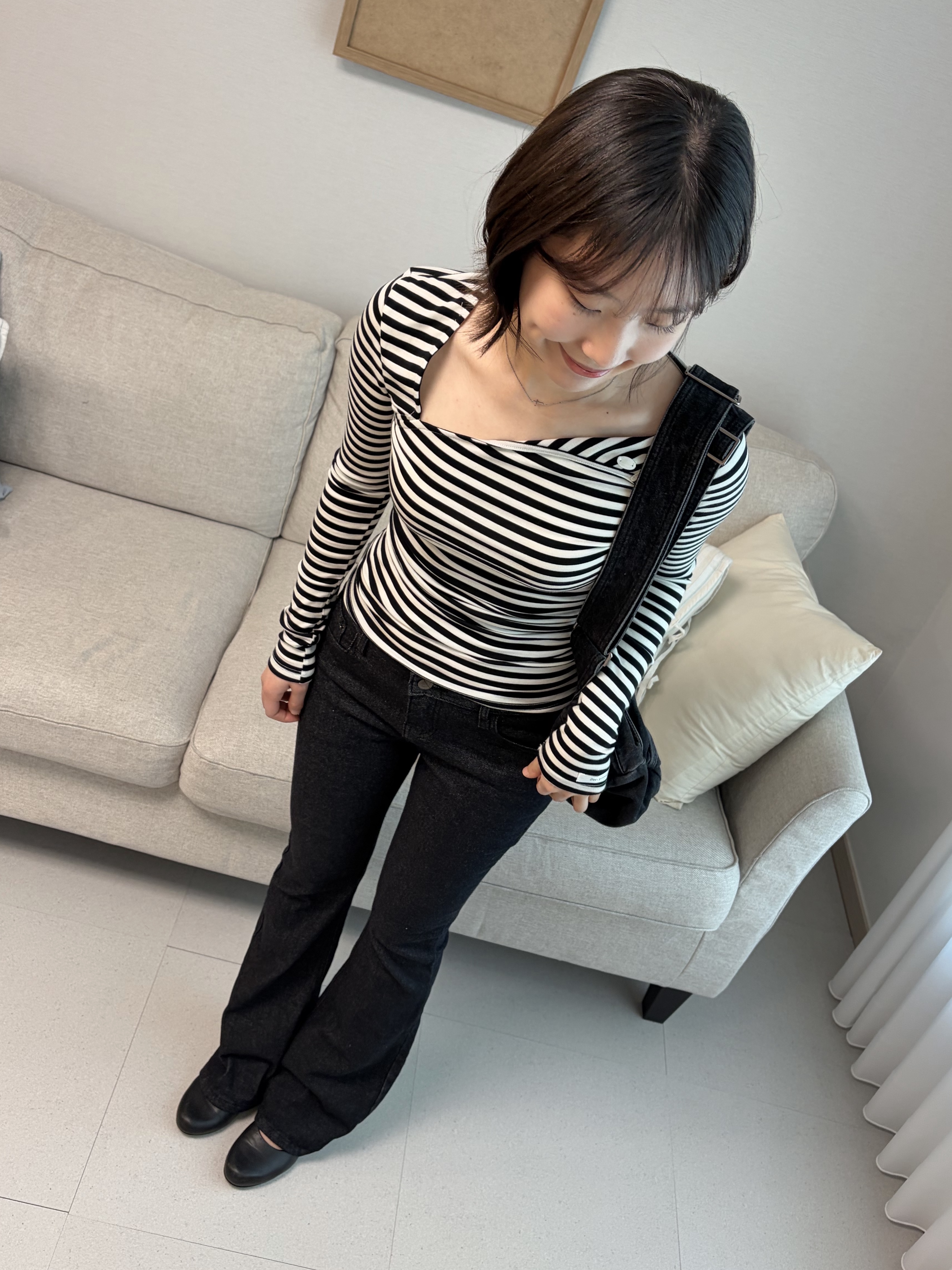 Diesel Bootcut Jeans 1998 D-Buck 0adbv Black, Play Comme des Garcons Striped LS T-Shirt Black White 착용 스타일 - 2
