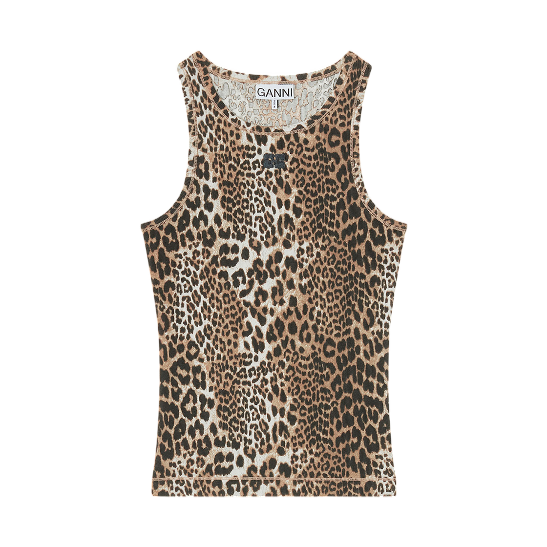 A1050073-943 (W) Ganni Leopard Rib Tank Top Leopard