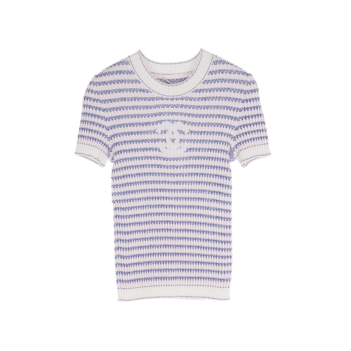 ITSTBHG5E4VS Chanel 20P CC Logo Stripe Short Sleeve Top Pale Pink/Multi-Color