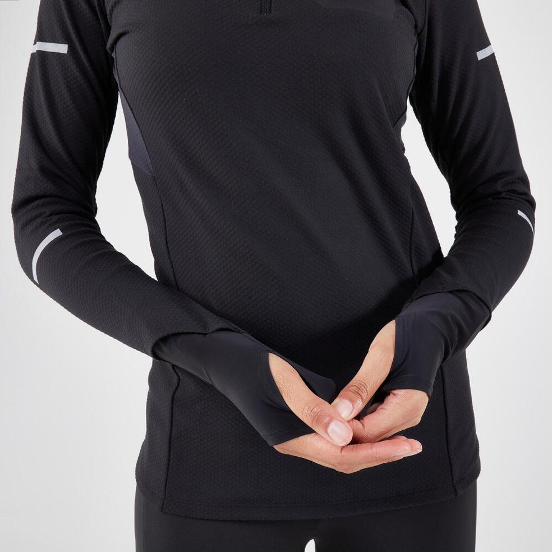 데카트론 여성 하프집 러닝 긴팔 티 런 웜 900 스모크 블랙(DECATHLON Women's Half-Zip Running Long-Sleeved T-Shirt Kiprun Run Warm 900 Smoke Black) - 7