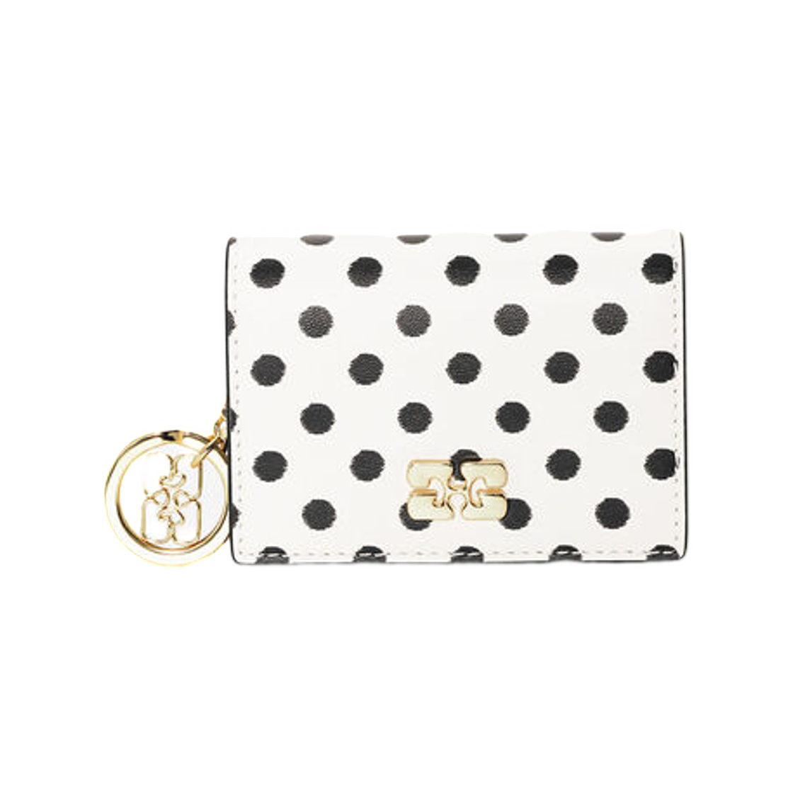 A65425898-135 Ganni Bou Card Holder with Flap and Dots Egret