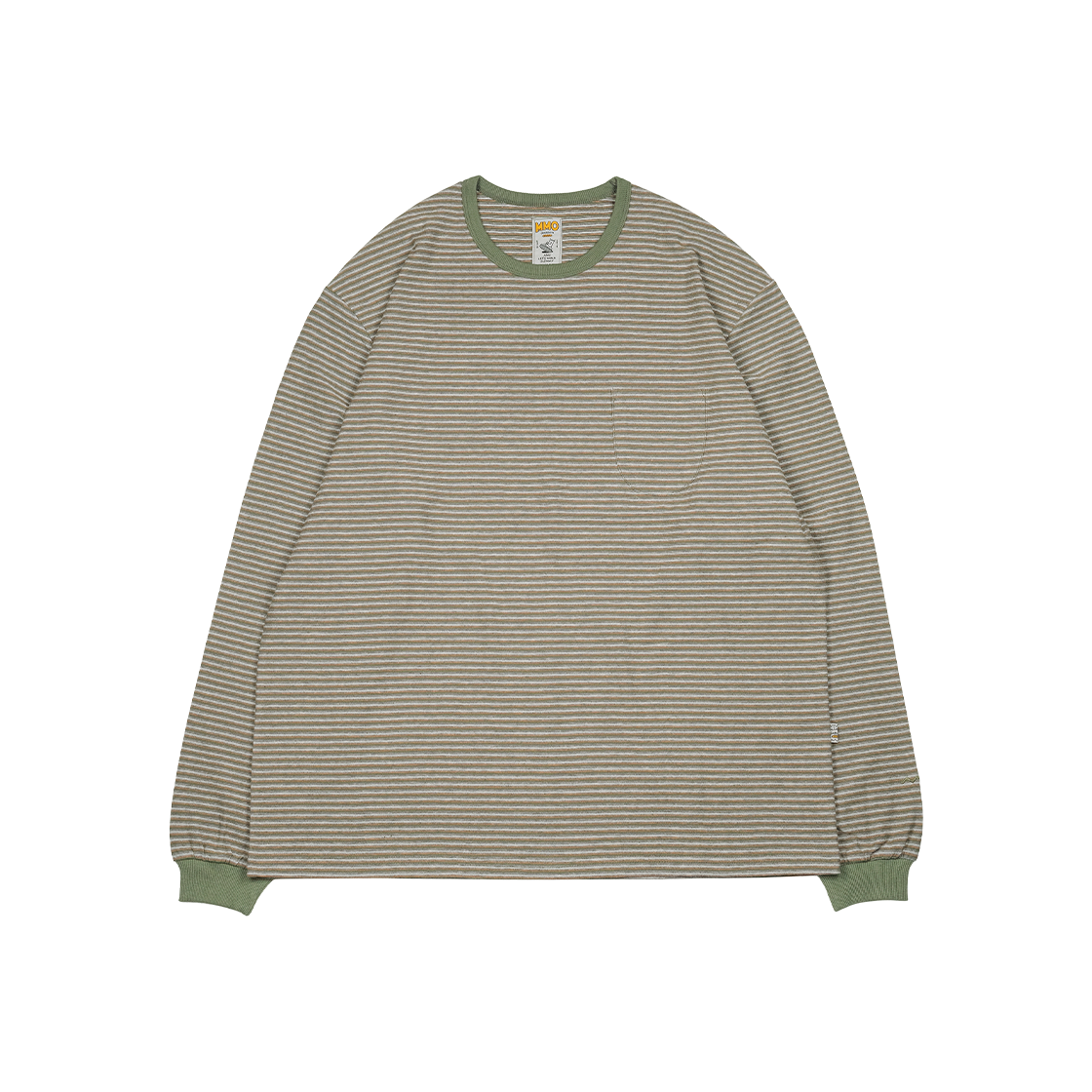 에메모가든 포켓 스트라이프 롱 슬리브 티셔츠 소프트 카키(mmogarden Pocket Stripe I/S Tee Soft Khaki)