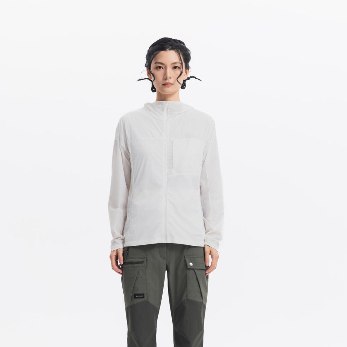 데카트론 여성 하이킹 윈드 자켓 슬림핏 헬륨 500 코튼 화이트(DECATHLON Women's Hiking Slim Fit Wind Jacket Helium 500 Cotton White) - 4
