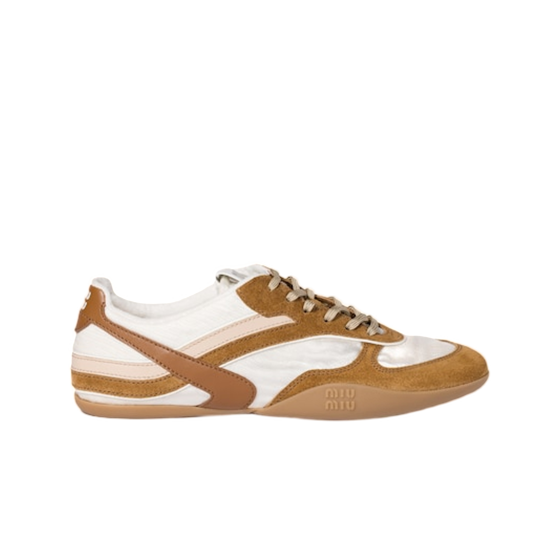 (W) 미우 미우 김나지움 테크니컬 패브릭 앤 스웨이드 스니커즈 초크 화이트 시나몬((W) Miu Miu Gymnasium Technical Fabric and Suede Sneakers Chalk White Cinnamon) - 1