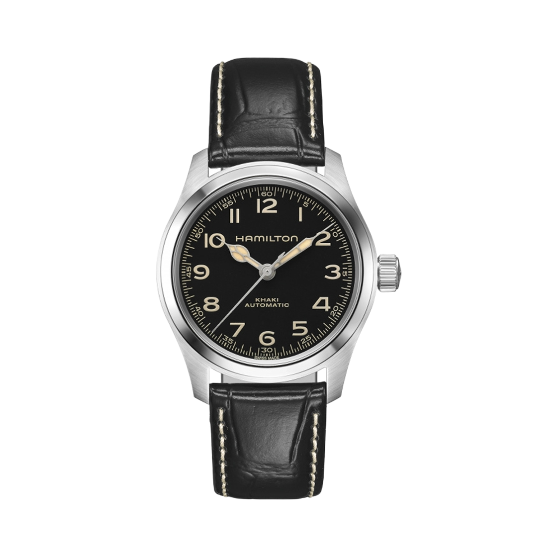 [17% 쿠폰] 해밀턴 카키 필드 머피 오토매틱 38mm 레더 블랙([17% 쿠폰] Hamilton Khaki Field Murph Automatic 38mm Leather Black)
