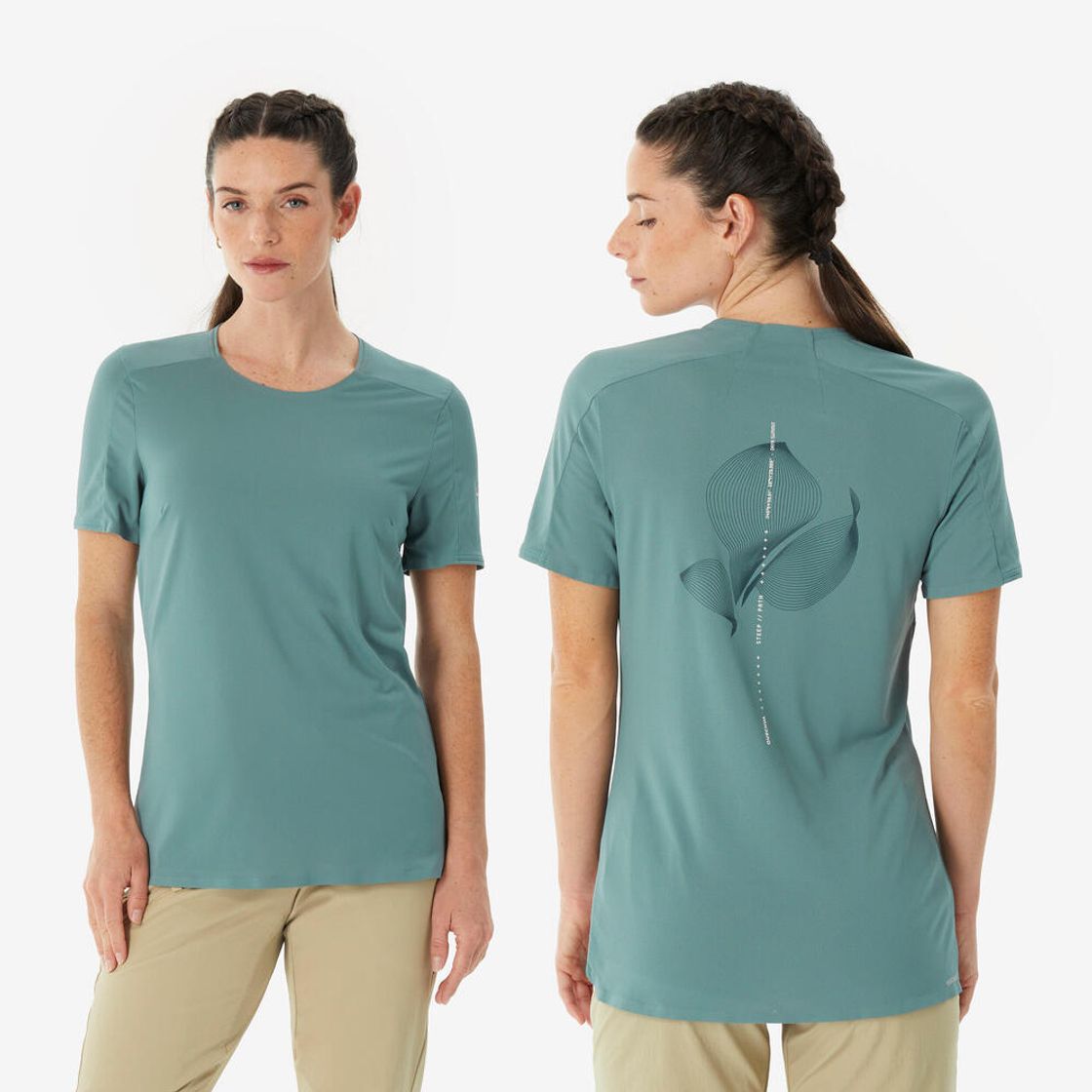 데카트론 여성 경량 하이킹 반팔 티 MH500 애쉬 그린(DECATHLON Women's Lightweight Hiking Short-Sleeved T-Shirt MH500 Ash Green) - 6