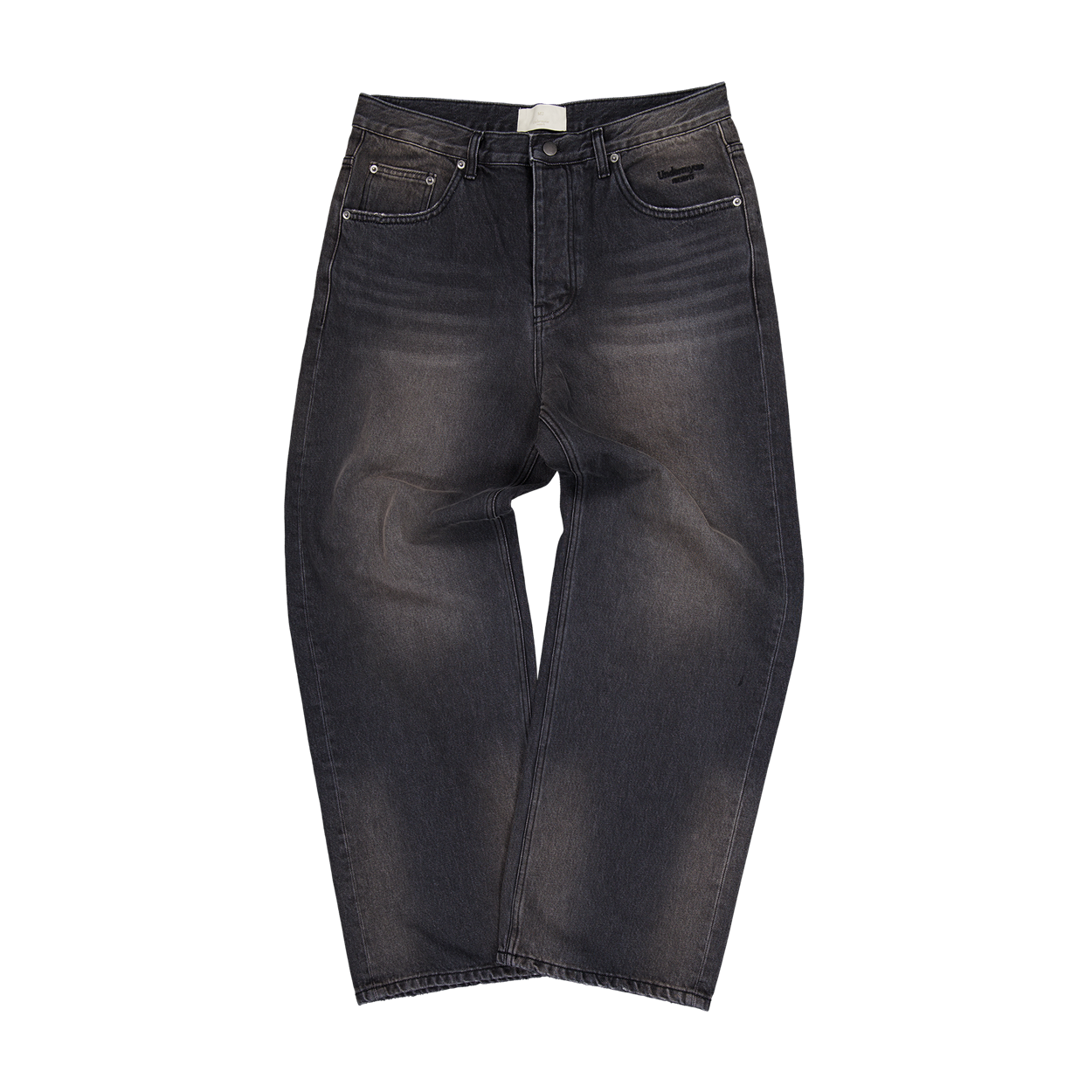 언더마이카 무.174 클래식 로고 브러쉬 워시드 배기 진 워시드 블랙