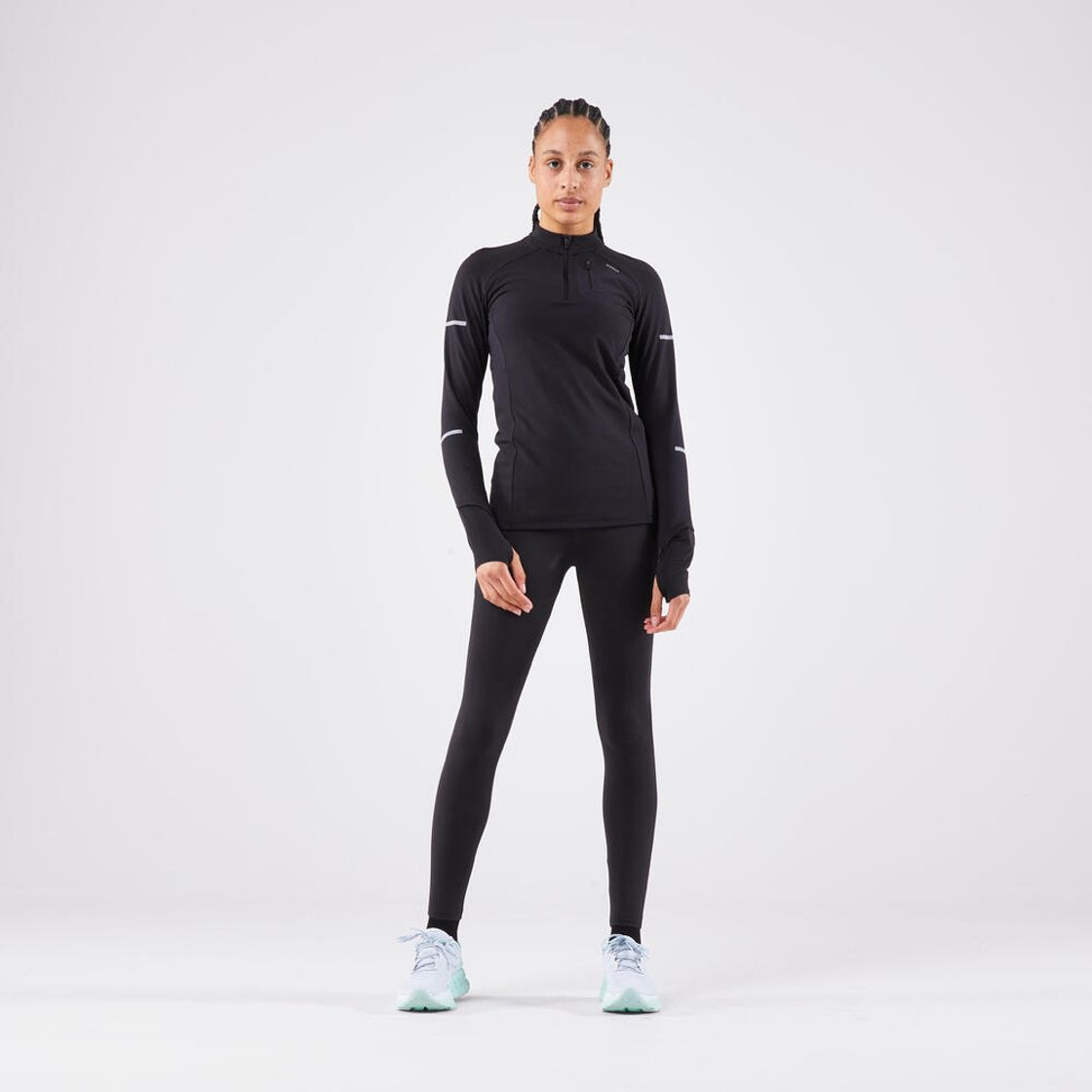 데카트론 여성 하프집 러닝 긴팔 티 런 웜 900 스모크 블랙(DECATHLON Women's Half-Zip Running Long-Sleeved T-Shirt Kiprun Run Warm 900 Smoke Black) - 2