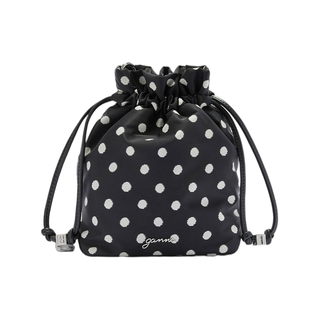 B3010068-099 Ganni Printed Bou Bucket Pouch Dots Black