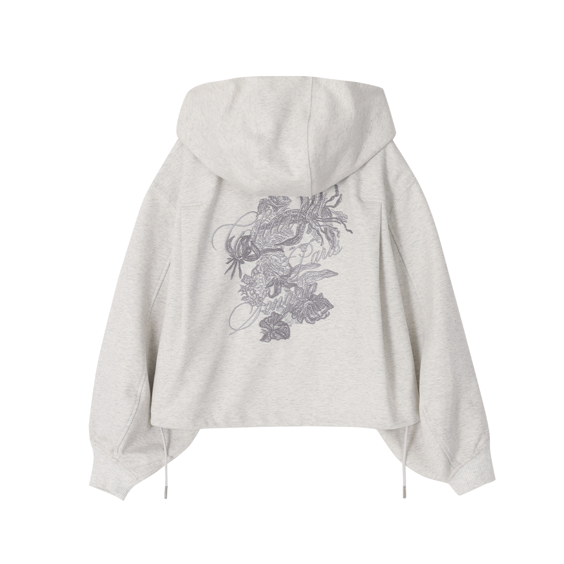 (W) 송지오 컬렉션 플뢰르 엠브로이드 크롭 후드 라이트 멜란지 그레이((W) SONGZIO COLLECTION Fleur Embroidered Crop Hood Light Melange Grey) - 2