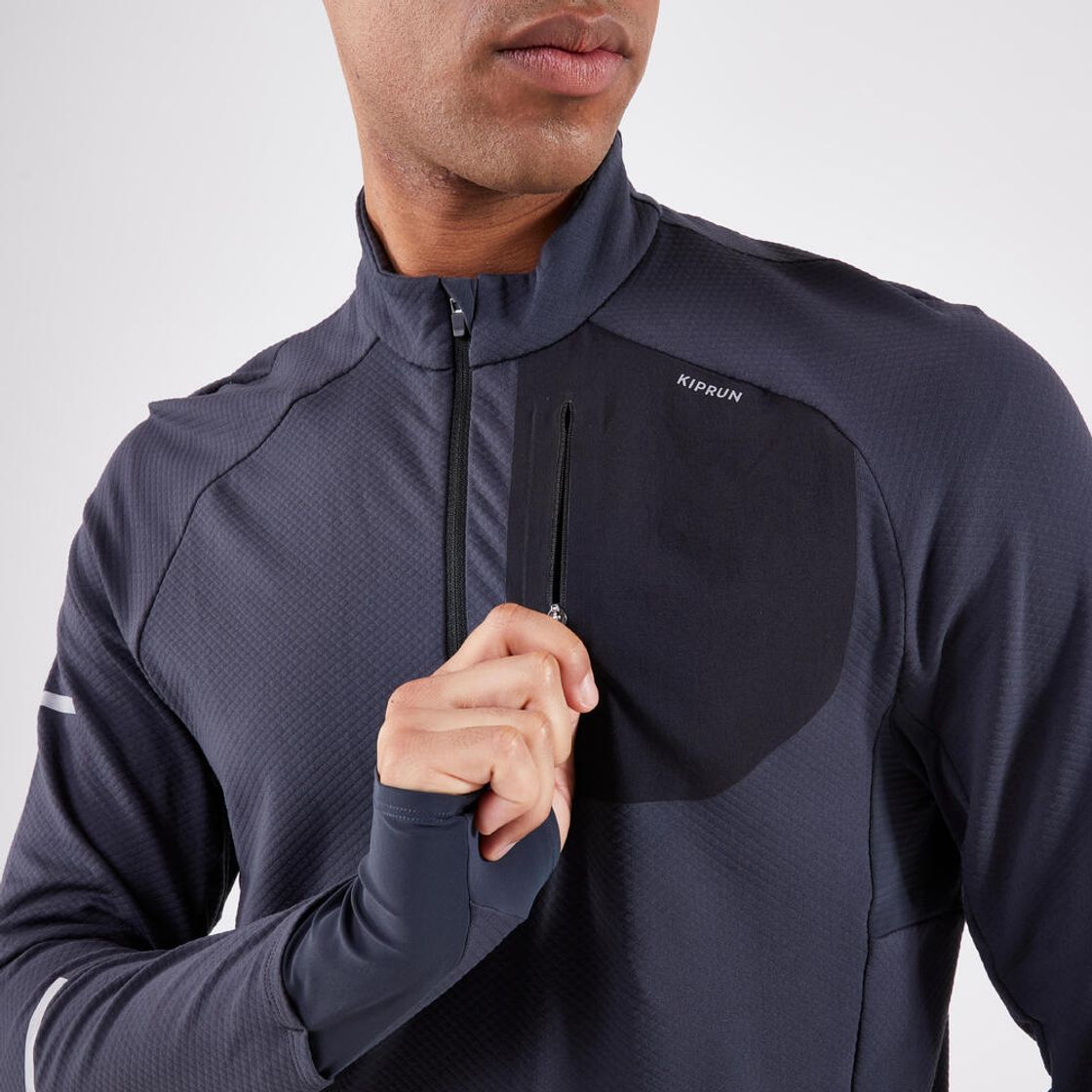 데카트론 남성 하프집 러닝 긴팔 티 런 웜 900 그라파이트 그레이(DECATHLON Men's Half-Zip Running Long-Sleeved T-Shirt Run Warm 900 Graphite Grey) - 4