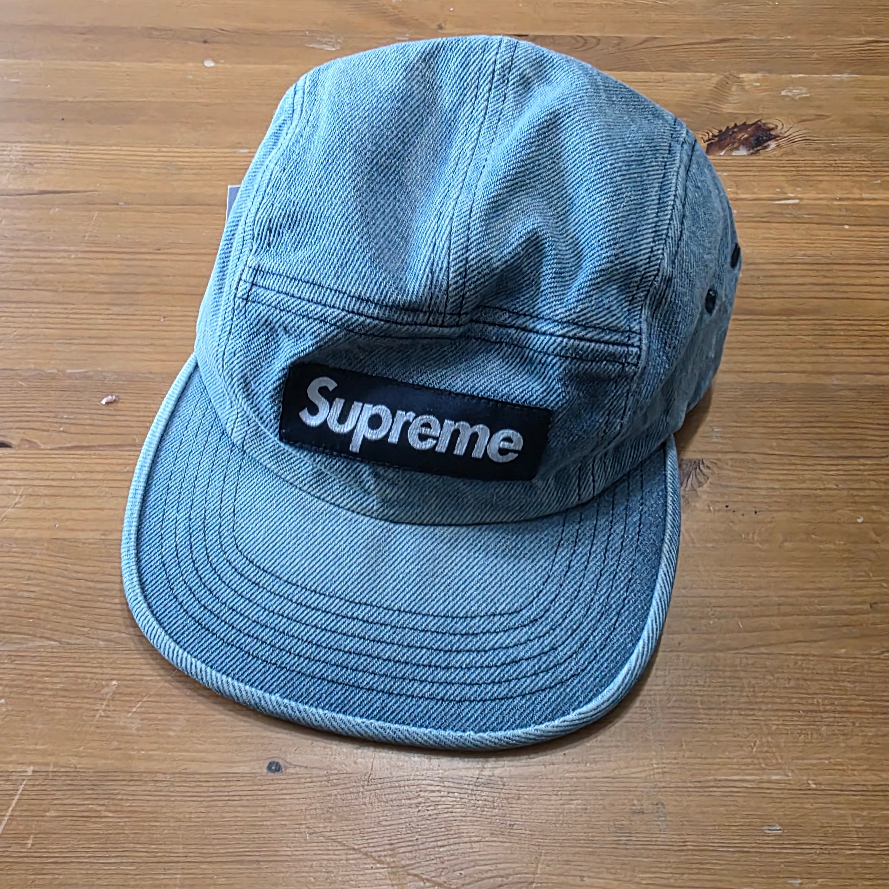 Supreme Washed Chino Twill Camp Cap Denim - 25FW 착용 스타일