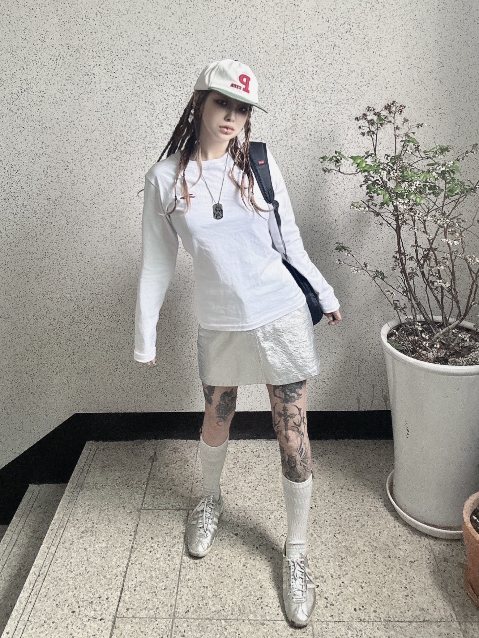 Hysteric Glamour Guitar Girl Ball Chain Necklace Silver, My Name is Peter Applique Cap White Green 착용 스타일