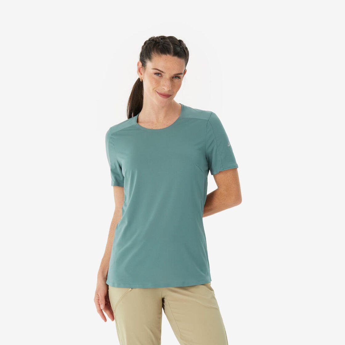 데카트론 여성 경량 하이킹 반팔 티 MH500 애쉬 그린(DECATHLON Women's Lightweight Hiking Short-Sleeved T-Shirt MH500 Ash Green) - 5