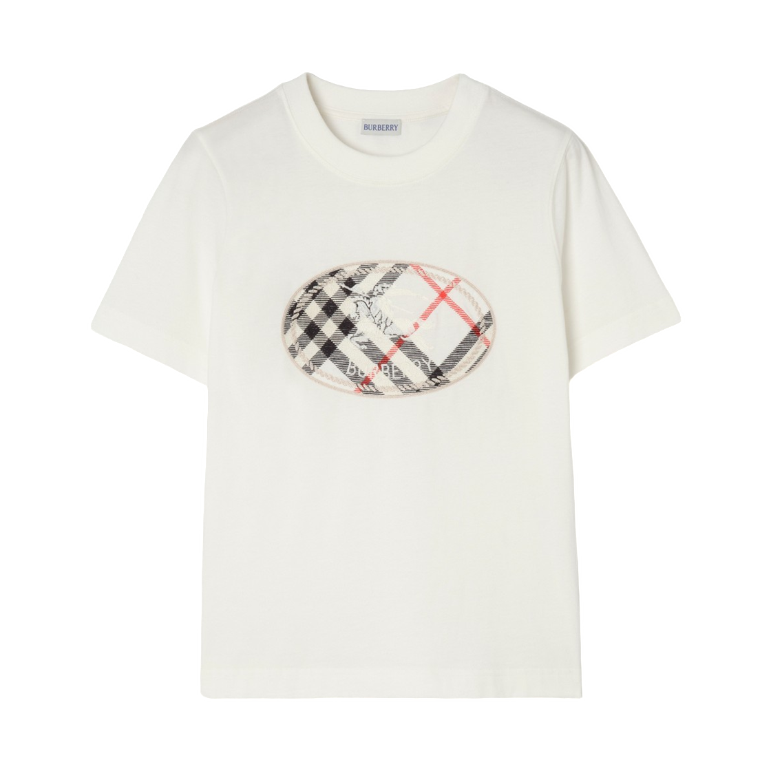 8128058 (W) Burberry Check Knight Stamp Cotton T-Shirt Chalk White