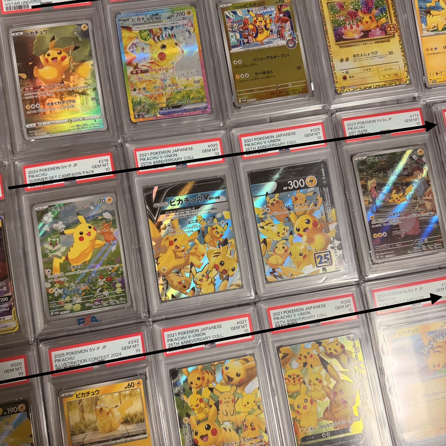 Pokemon TCG Pikachu P Mega Evolution Promos (Japanese Ver.), Pokemon TCG Pikachu V-UNION RRR 25Th Anniversary Collection Set of 4 (Japanese Ver.) 착용 스타일