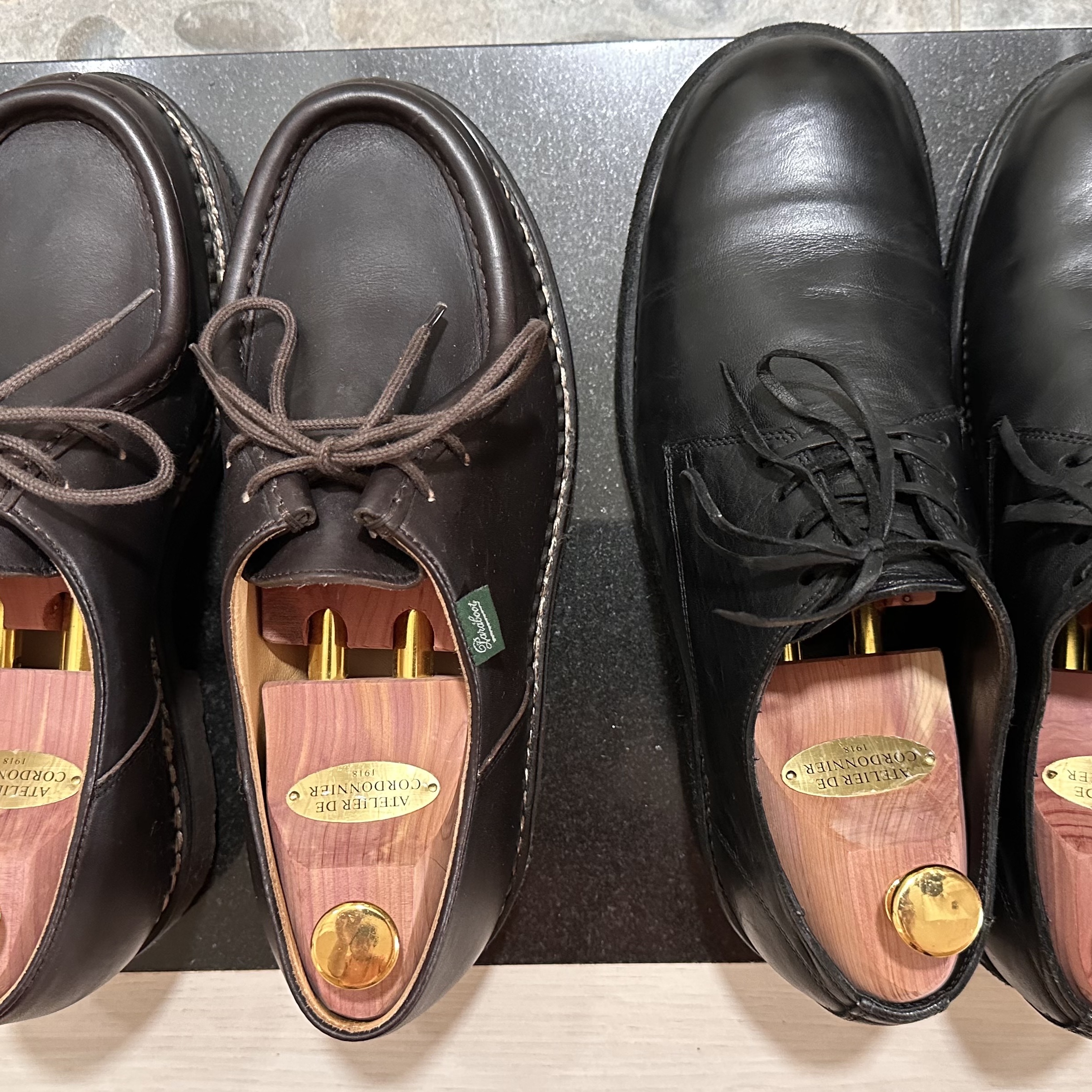 Paraboot Michael Lisse Cafe, Guidi 992X Horse Full Grain Leather Derby Black 착용 스타일 - 5