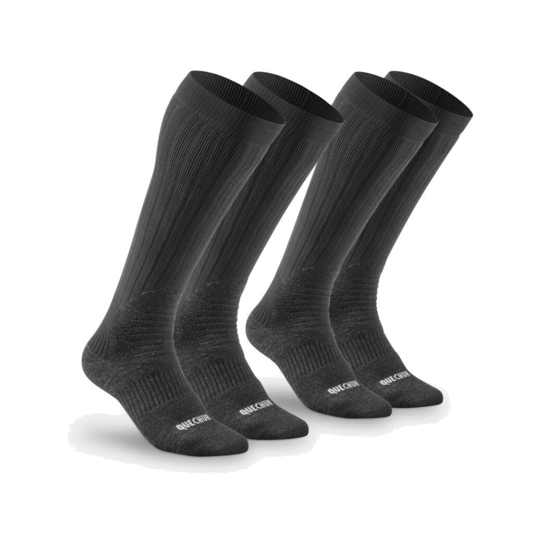 8738841 DECATHLON Adult Hiking Thick High Socks 2 Pairs SH100 X-Warm Smoked Black