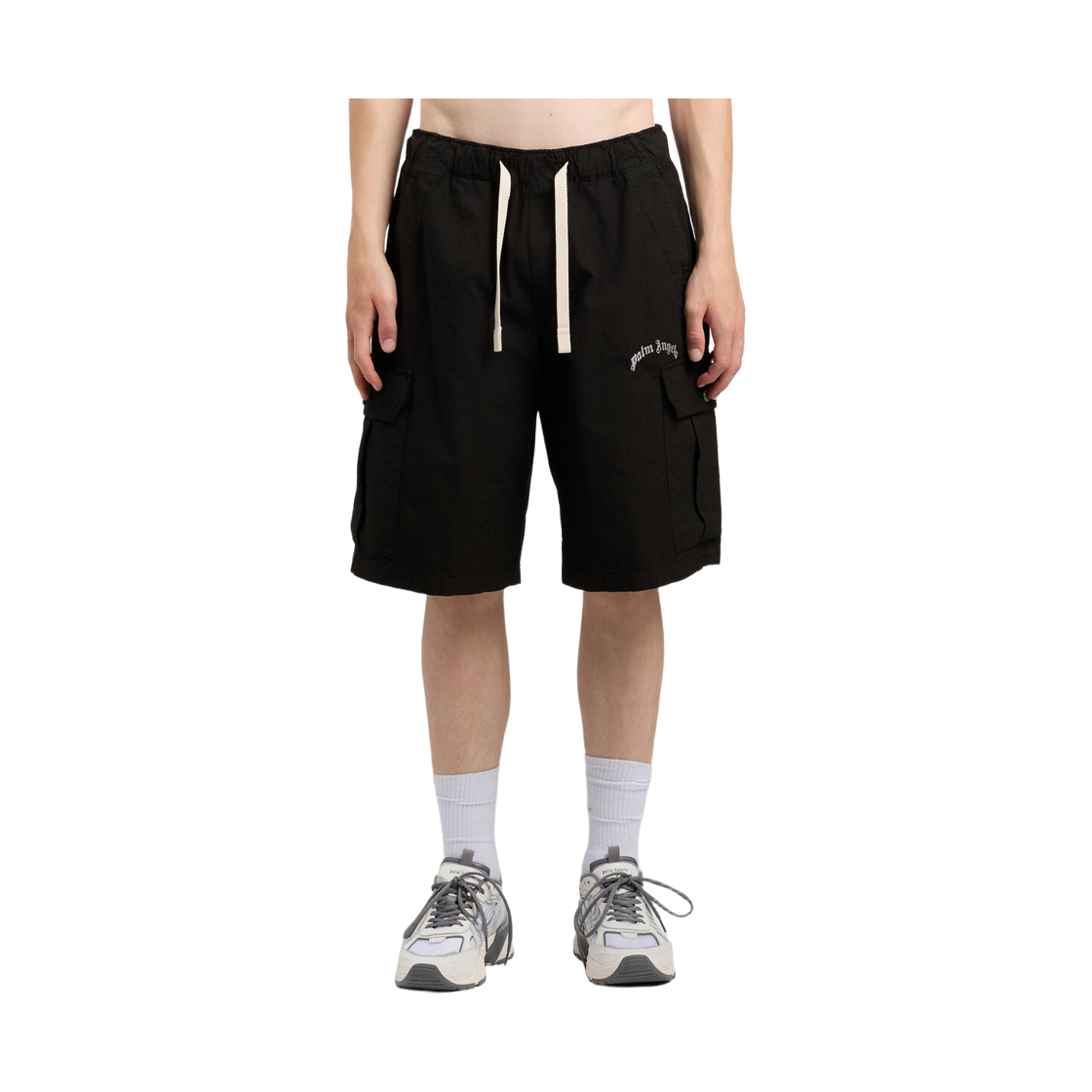 팜엔젤스 커브드 로고 루즈 카고 쇼츠 - 블랙 오프 화이트(Palm Angels Curved Logo Loose Cargo Shorts - Black Off White) - 2