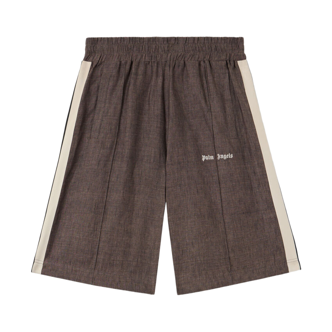 팜엔젤스 클래식 로고 린넨 TRK 쇼츠 - 브라운 오프 화이트(Palm Angels Classic Logo Linen Trk Shorts - Brown Off White) - 1