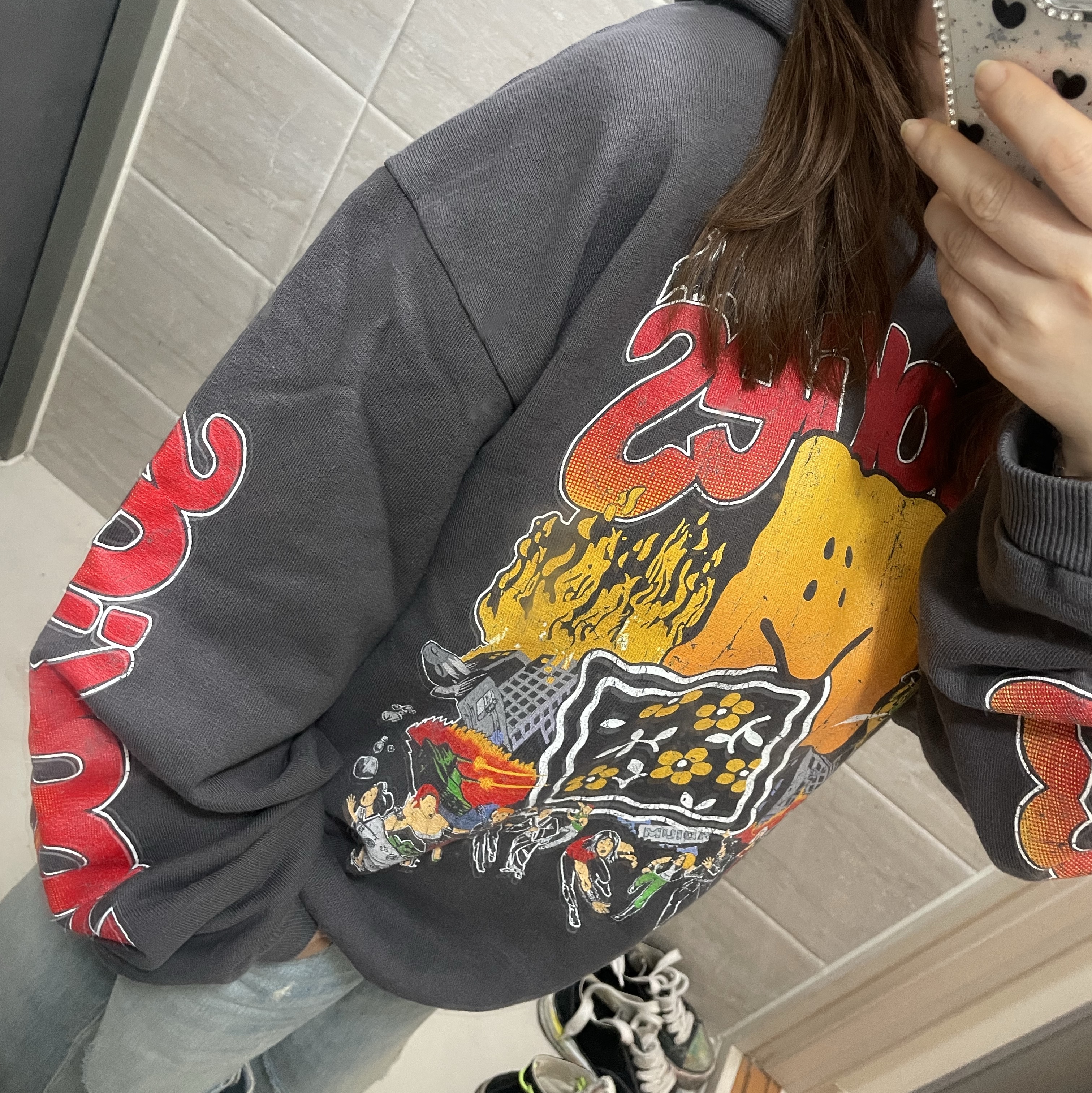 Kapital Fleece Hooded Sweatshirt Buster Peckish Rainbow Y Pt Ink Black 착용 스타일 - 3