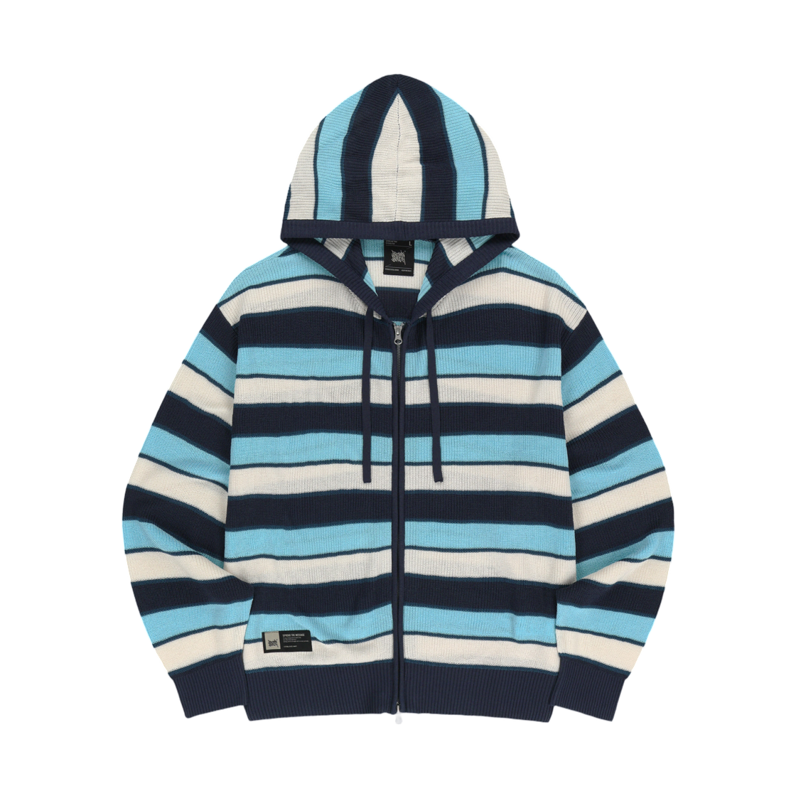BLMMHZ002BL Brownbreath Striped Jacquard Hood Zip Up Blue