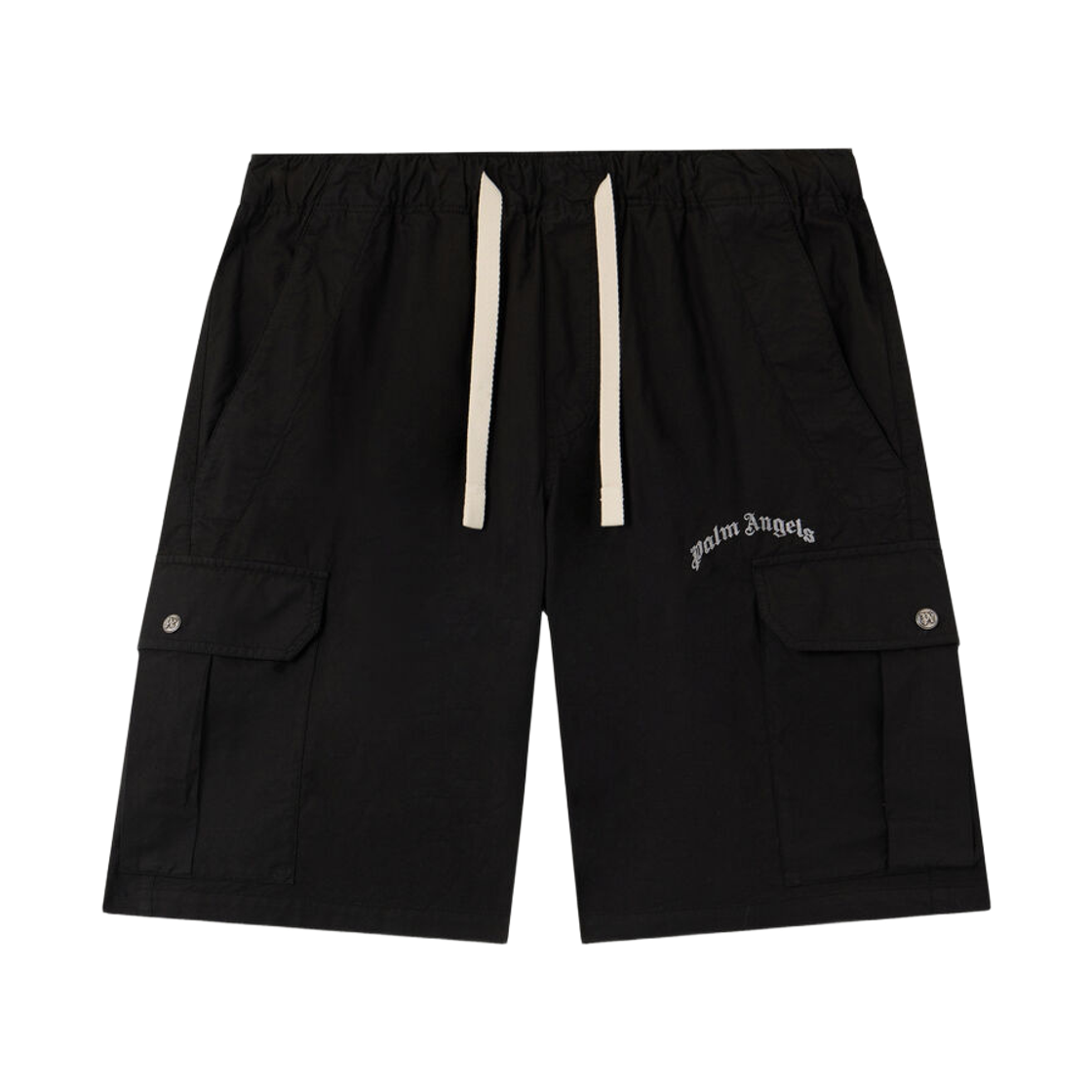 팜엔젤스 커브드 로고 루즈 카고 쇼츠 - 블랙 오프 화이트(Palm Angels Curved Logo Loose Cargo Shorts - Black Off White) - 1