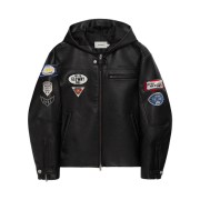 (W) Glowny Racer Hooded Leather Jacket Black