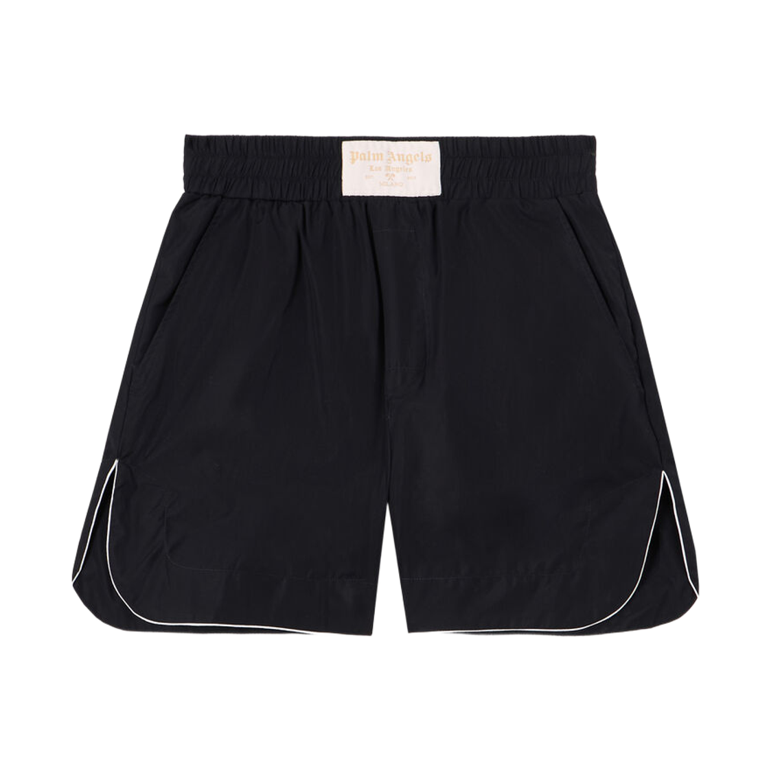 팜엔젤스 커브드 로고 레귤러 쇼츠 - 블랙 오프 화이트(Palm Angels Curved Logo Regular Shorts - Black Off White)