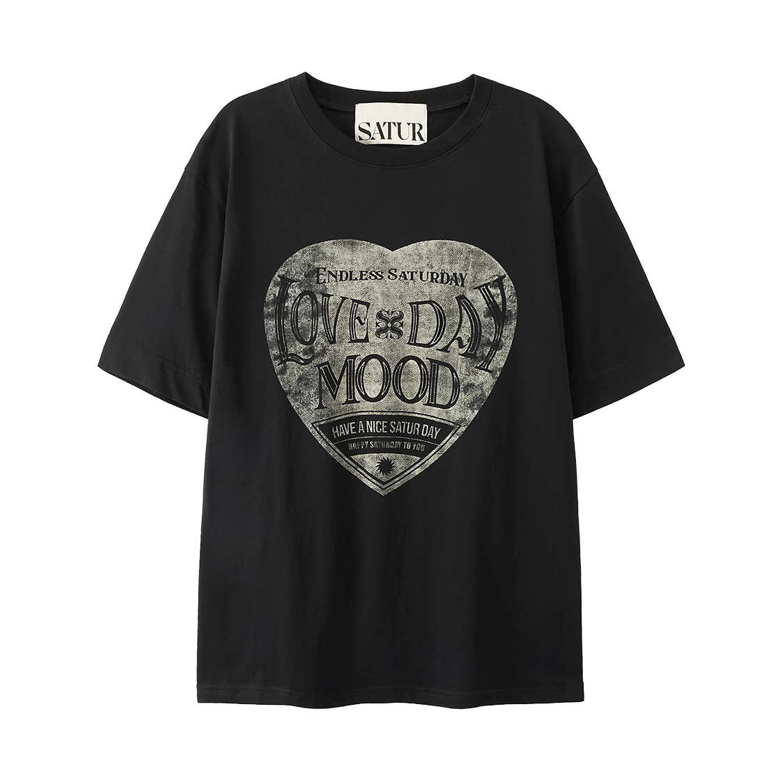 세터 세터데이 레트로 무드 그래픽 반팔 티셔츠 빈티지 블랙