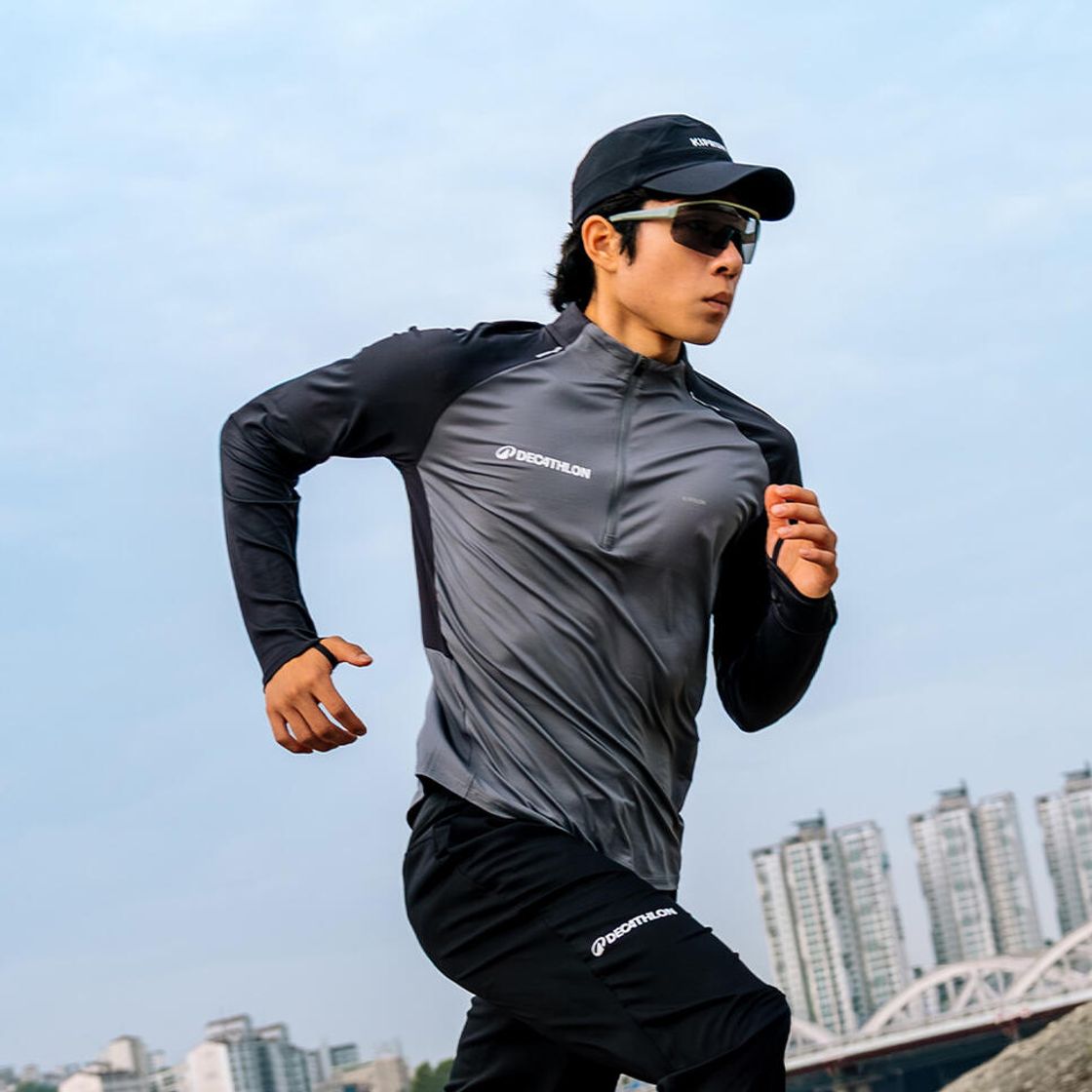 데카트론 남성 하프집 러닝 긴팔 티 런 드라이 500 카본 그레이(DECATHLON Men’s Half-Zip Running Long-Sleeved T-Shirt Run Dry 500 Carbon Grey) - 2