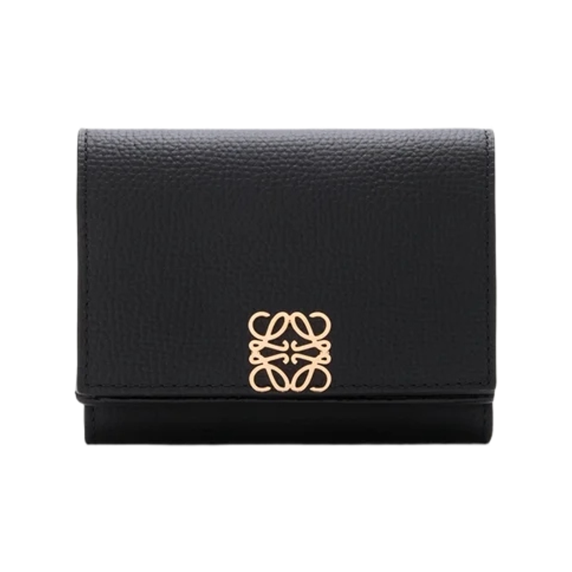 로에베 페블 그레인 카프스킨 아나그램 트라이폴드 월렛 블랙 골드(Loewe Anagram Trifold Wallet in Pebble Grained Calfskin Black Gold) - 1
