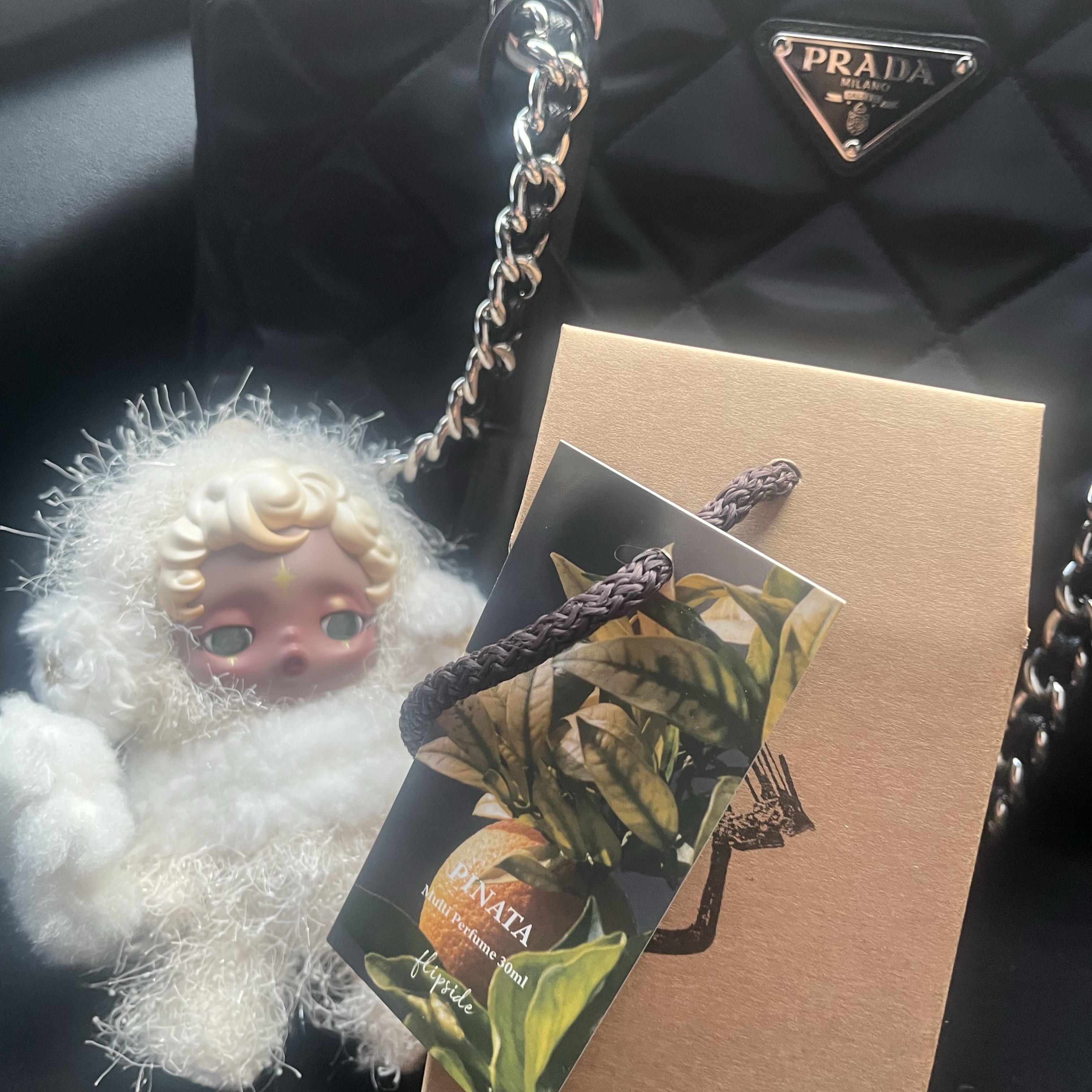Prada Pocono Nylon Quilted Chain Shoulder Bag Black, Pop Mart Skullpanda You Found Me ! Series Plush Doll Pendant Sandman (Opened Case) 착용 스타일 - 2