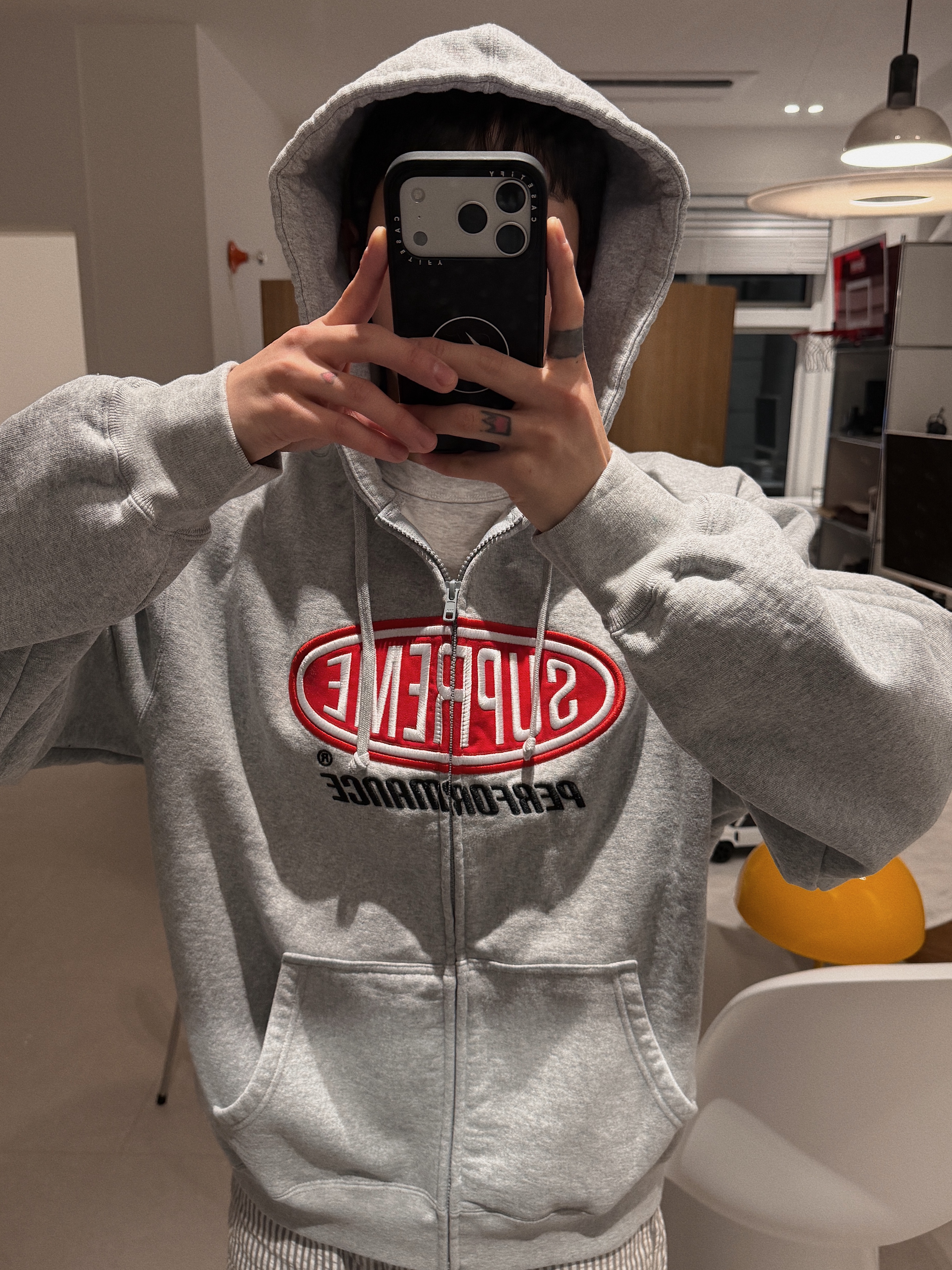 Supreme Performance Zip Up Hooded Sweatshirt Heather Grey - 26SS 착용 스타일 - 2