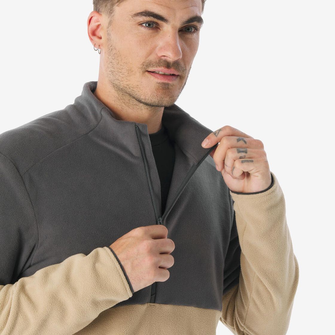 데카트론 남성 하프집 등산 플리스 MH500 카푸치노 베이지(DECATHLON Men’s Half-Zip Mountain Hiking Fleece MH500 Cappuccino Beige) - 4