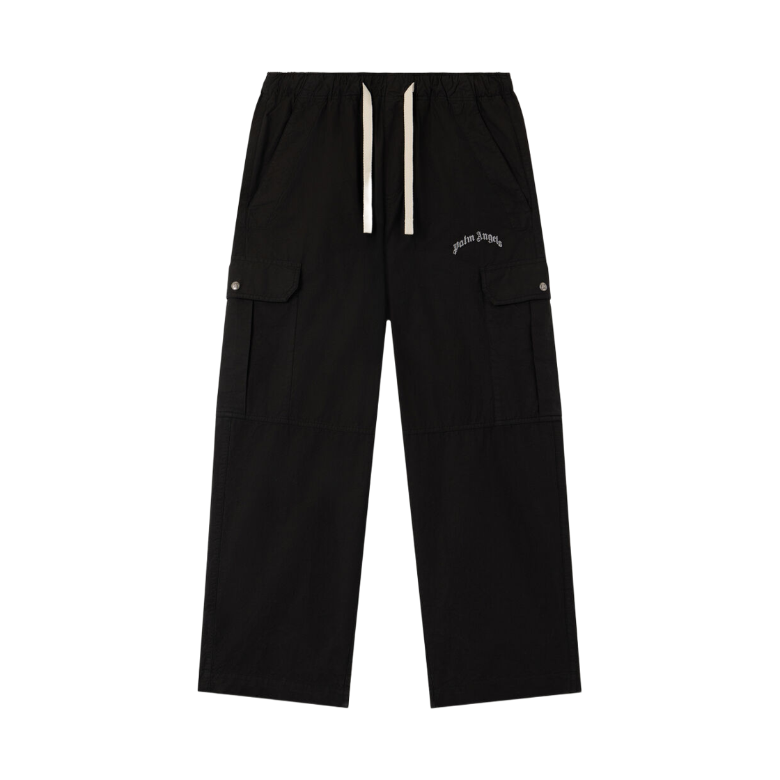 팜엔젤스 커브드 로고 루즈 카고 팬츠 - 블랙 오프 화이트(Palm Angels Curved Logo Loose Cargo Pants - Black Off White)